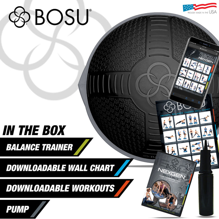Bosu NEXGEN Balance Strength Trainer, Home Gym Workout Equipment, 26", Black