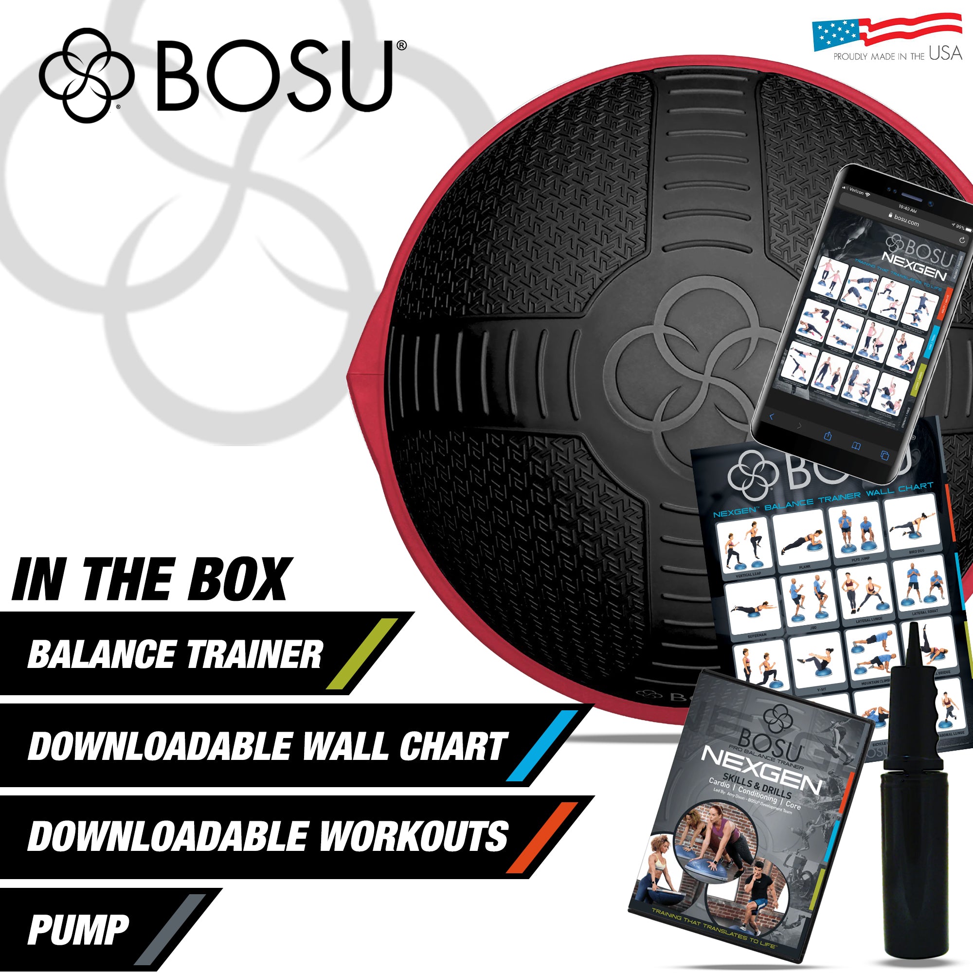 Bosu NEXGEN Balance Strength Trainer, Home Gym Workout Equipment, 26",Cosmic Ash - VMInnovations