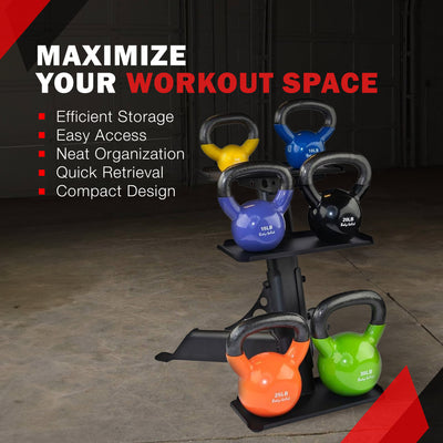 Body Solid Modern Compact 3 Tier Kettlebell Rack with Alloy Steel Frame, Black - VMInnovations