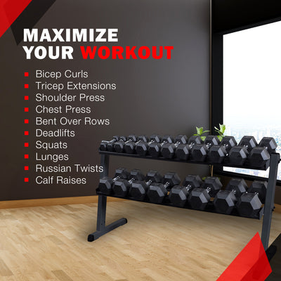 Body Solid 2 Tier Horizontal Dumbbell Rack with Heavy Gauge Steel Construction - VMInnovations