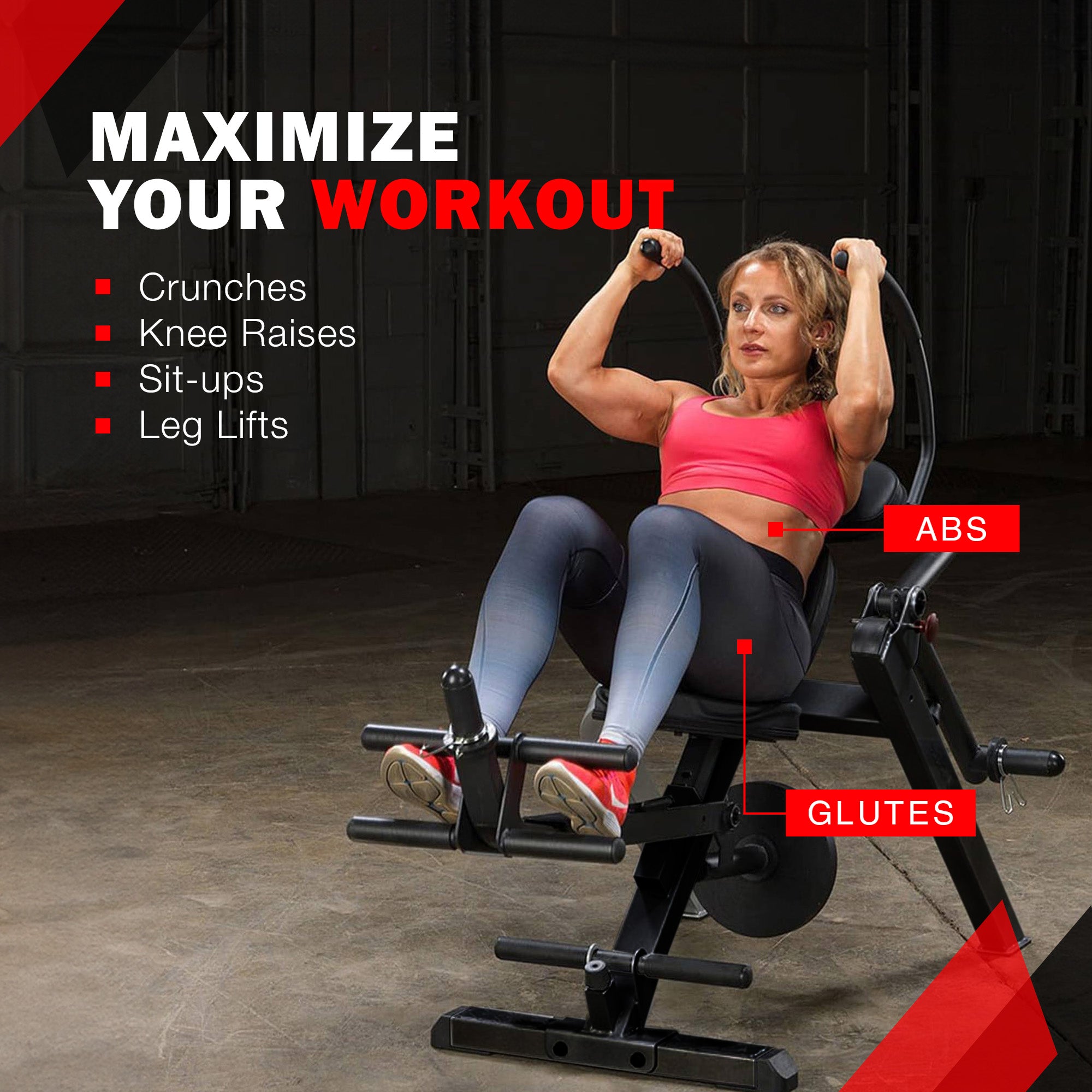 Body Solid Semi Recumbent Ab Bench with Steel Frame for Abs and Obliques, Black - VMInnovations