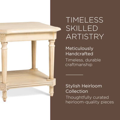 Pullman Traditional Square Wooden Side Table in Antiqued White Finish (Open Box) - VMInnovations