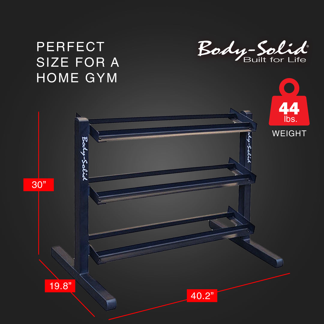 Body Solid 3 Tier Horizontal Dumbbell Rack with Heavy Gauge Steel Construction - VMInnovations