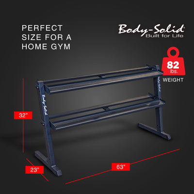 Body Solid 2 Tier Horizontal Dumbbell Rack with Heavy Gauge Steel Construction - VMInnovations