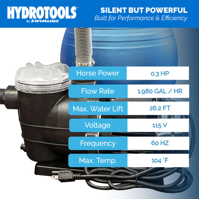 Swimline HydroTools Hydro Flo 0.25HP 1,980 GPH 3,450 RPM Vertical Discharge Pump