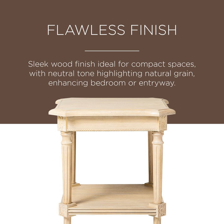 Maven Lane Pullman Traditional Square Wooden Side Table in Antiqued White Finish