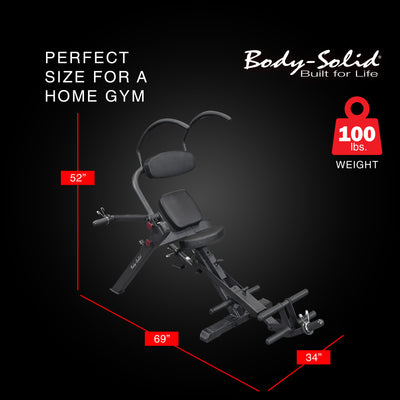 Body Solid Semi Recumbent Ab Bench with Steel Frame for Abs and Obliques, Black