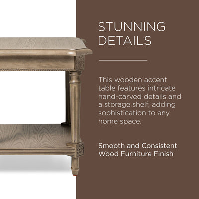 Maven Lane Traditional Square Wooden Side Table in Antiqued Grey Finish (Used) - VMInnovations