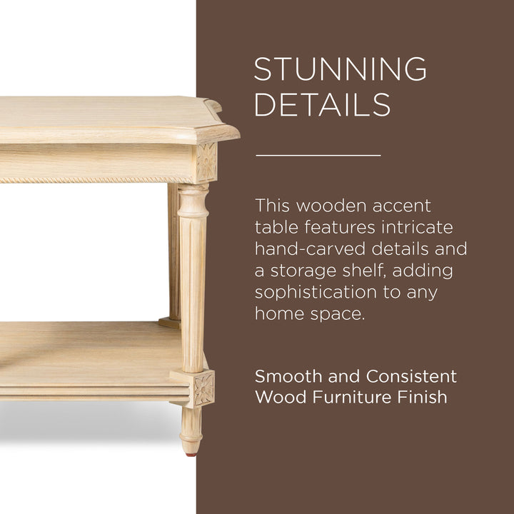 Maven Lane Pullman Traditional Square Wooden Side Table in Antiqued White Finish
