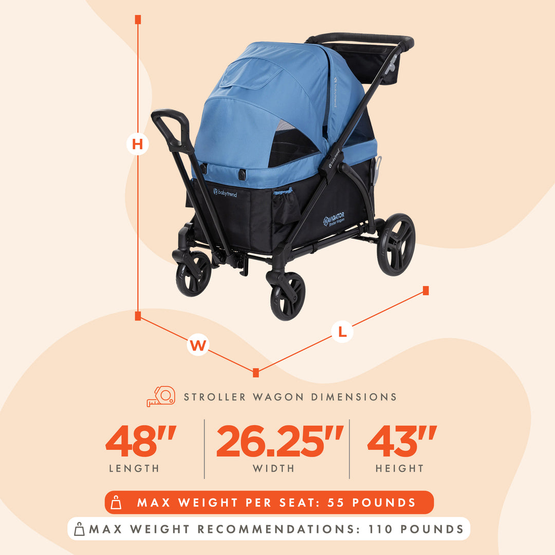 Baby Trend Navigator 2-in-1 Foldable Stroller Wagon with Dual Canopy, Dash Blue