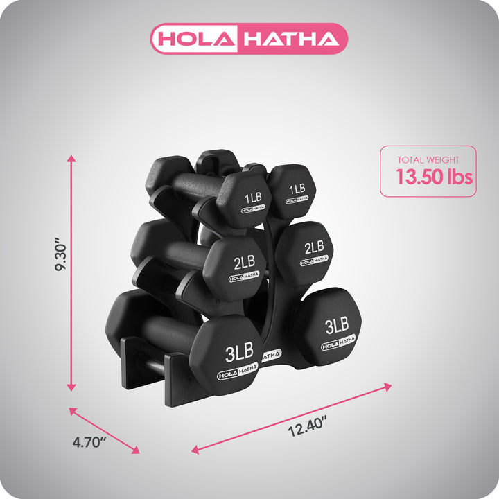 HolaHatha 1, 2 & 3lb Neoprene Dumbbell Training Weight Set w/Rack(Open Box)