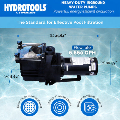 Swimine Hydrotools 6660 GPH Filter Pump for Above and Inground Swimming Pools - VMInnovations