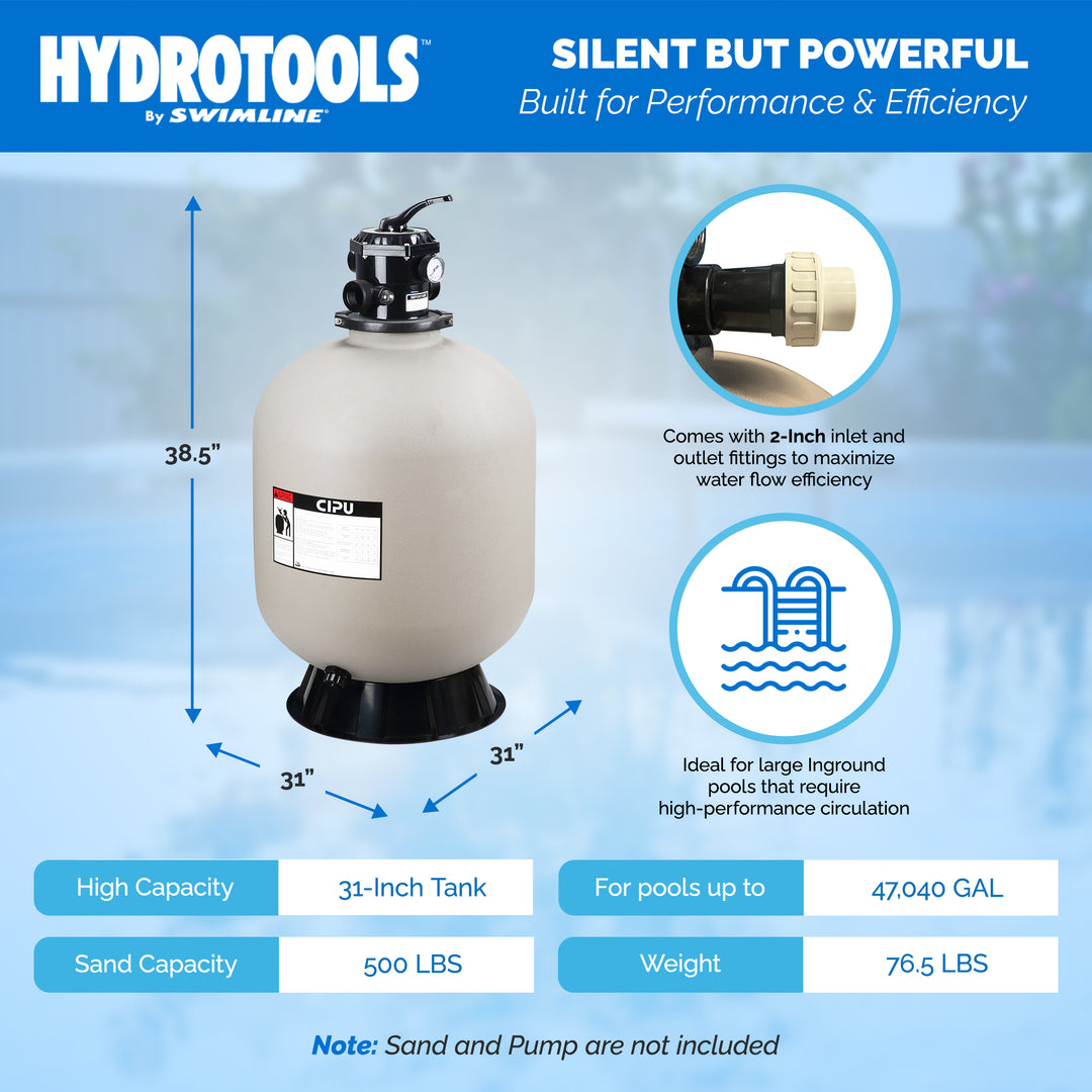 Swimline Hydrotools 31" Sand Filter Inground Pool Combo Set, 500lb Sand Capacity