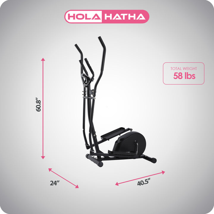 HolaHatha Magnetic Elliptical Machine for Home, Full Body Cardio Trainer, Black - VMInnovations