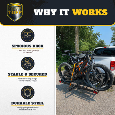 Tow Tuff 62-Inch Steel Cargo Carrier Trailer with Bike Rack (Open Box) - VMInnovations