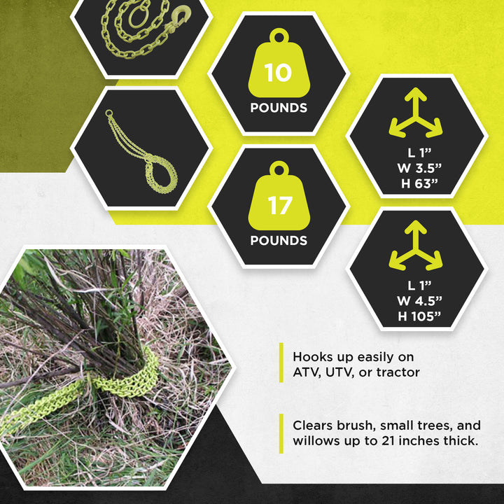 Brush Grubber HD Shrub Clump Tree Grabber Metal Chain System and Tugger Chain