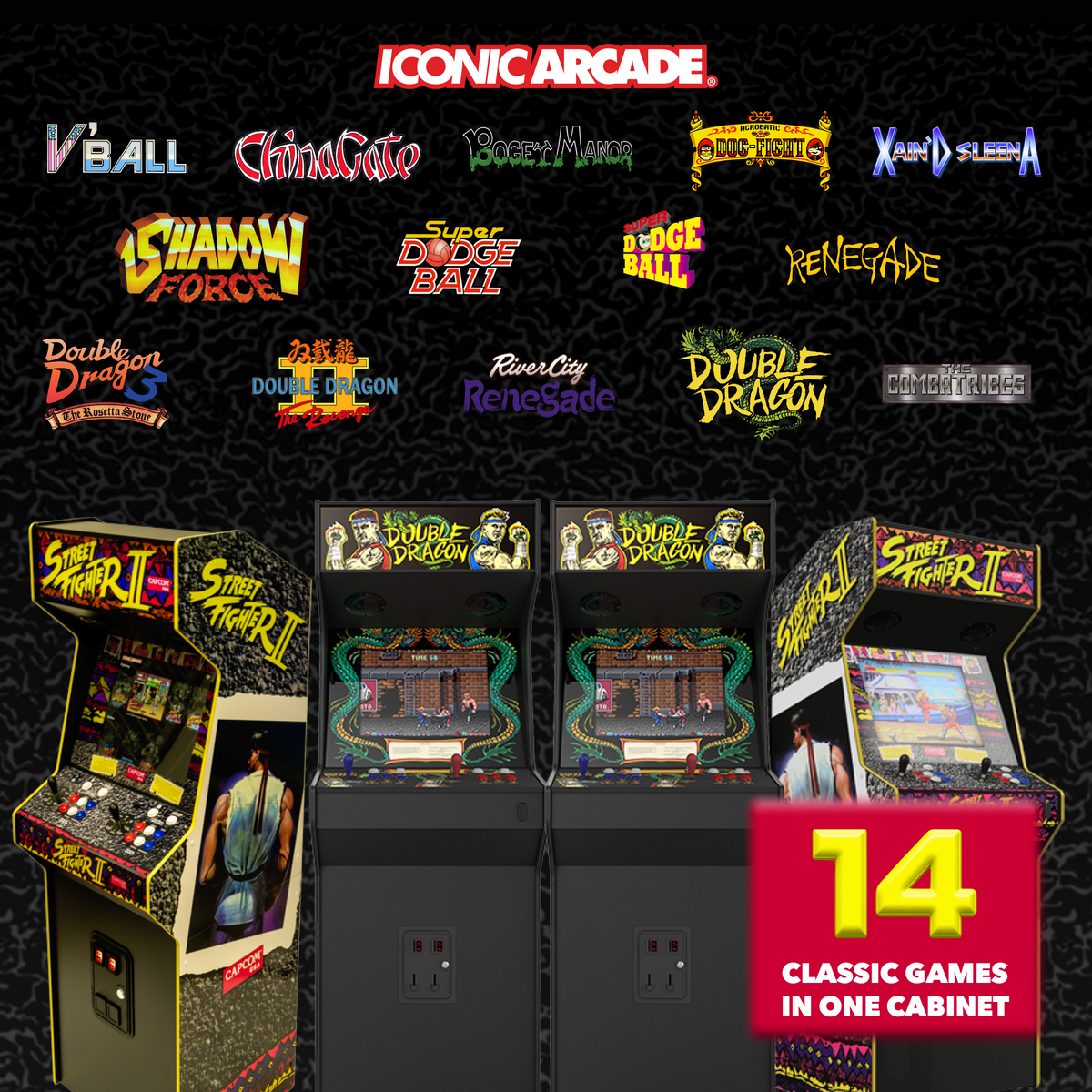 Iconic Arcade Double Dragon XT Arcade Machine with 14 Games, 19.5-Inch Screen