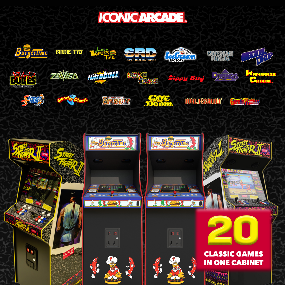 Iconic Arcade BurgerTime XT Arcade Machine with 20 Games, 19.5-Inch Screen