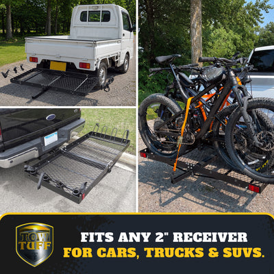 Tow Tuff 62 Inch Steel Cargo Carrier and Bike Rack, Fits All 2 Inch Receivers