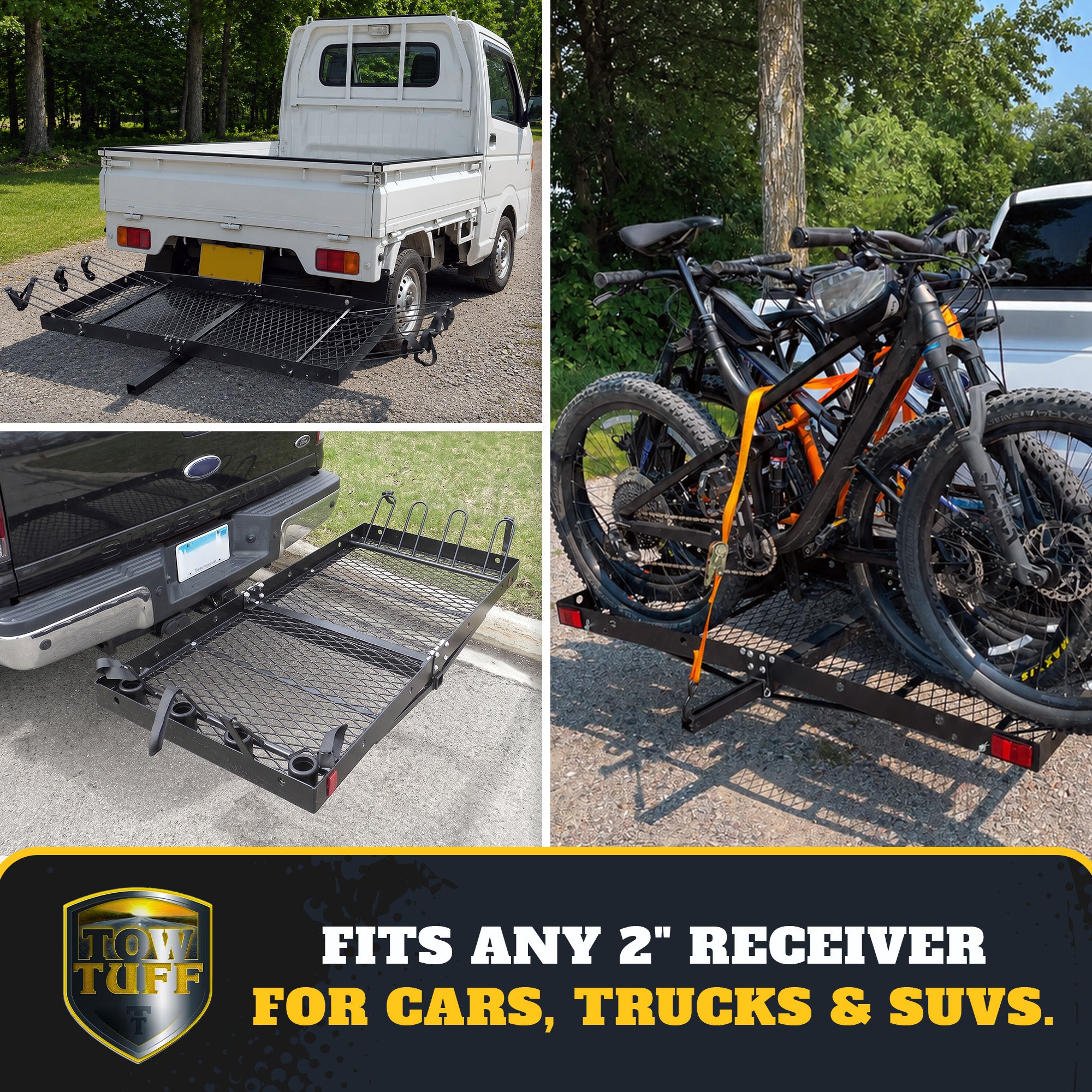 Tow Tuff 62-Inch Steel Cargo Carrier Trailer with Bike Rack (Open Box) - VMInnovations