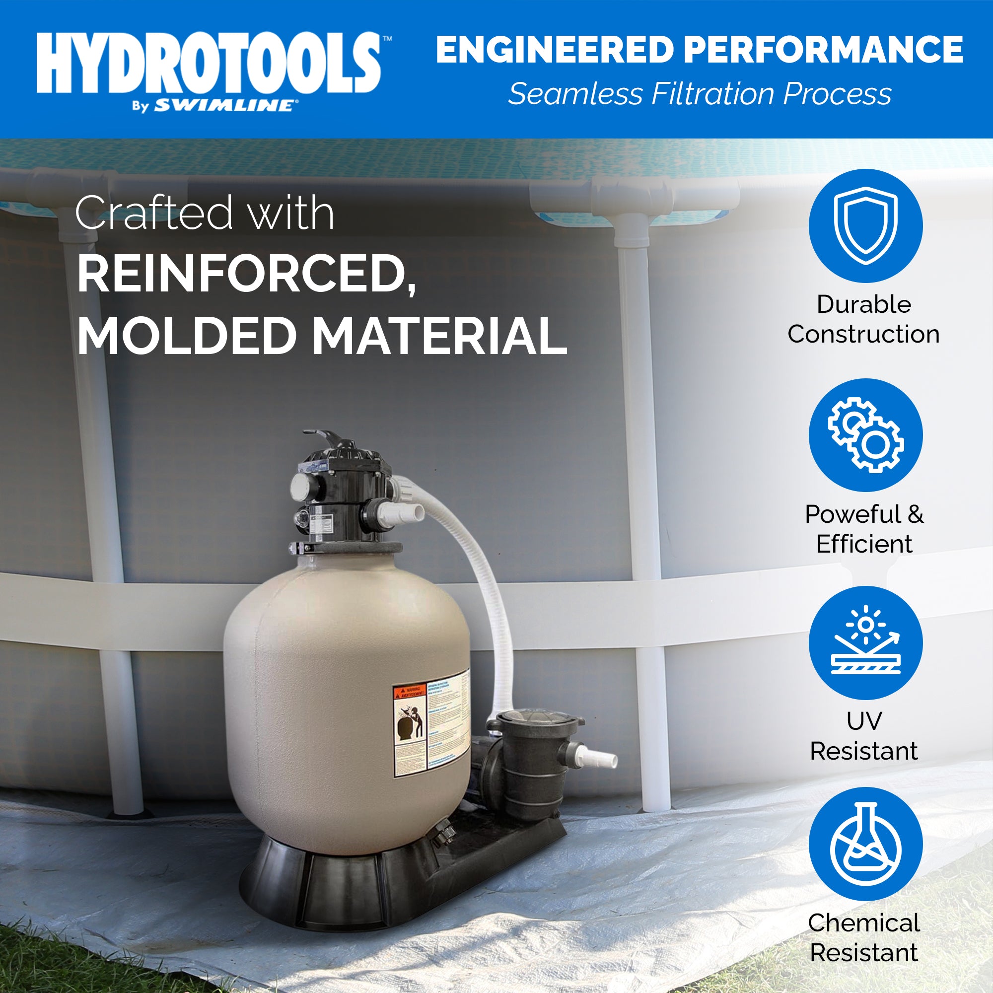 HYDROTOOLS by Swimline 16 Inch Sand Filter Combo w/ Stand, 100 Pound Capacity