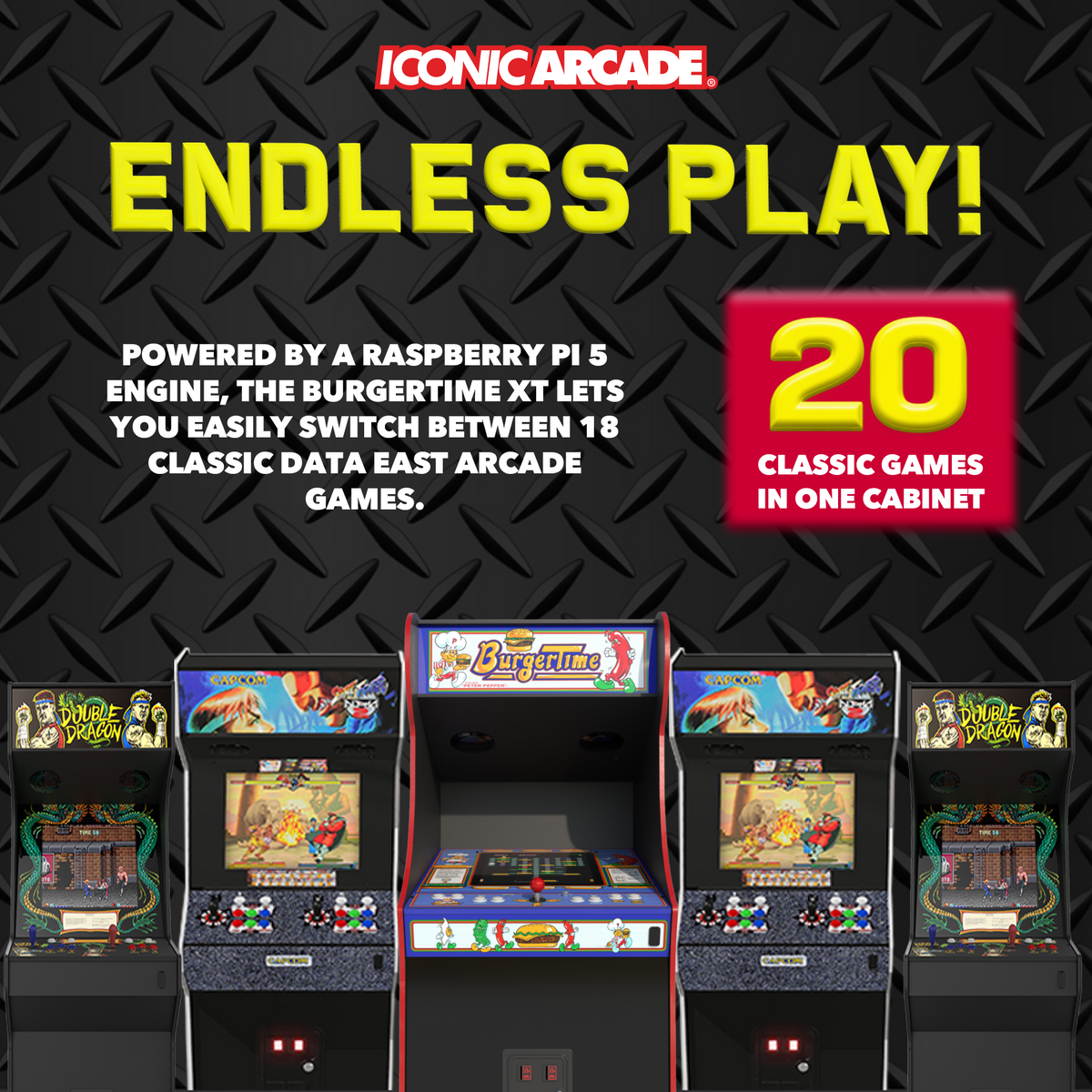 Iconic Arcade BurgerTime XT Arcade Machine with 20 Games, 19.5-Inch Screen