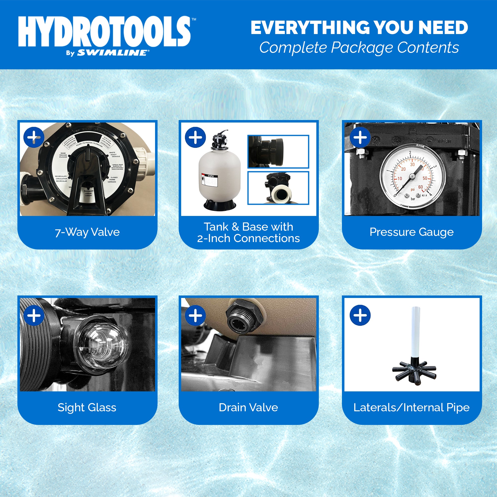 Swimline Hydrotools 31" Sand Filter Inground Pool Combo Set, 500lb Sand Capacity