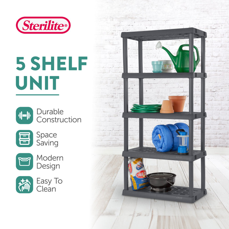 Sterilite 75.2 Inch Heavy Duty Durable 5 Shelf Ventilated Shelving Unit, 4 Pack