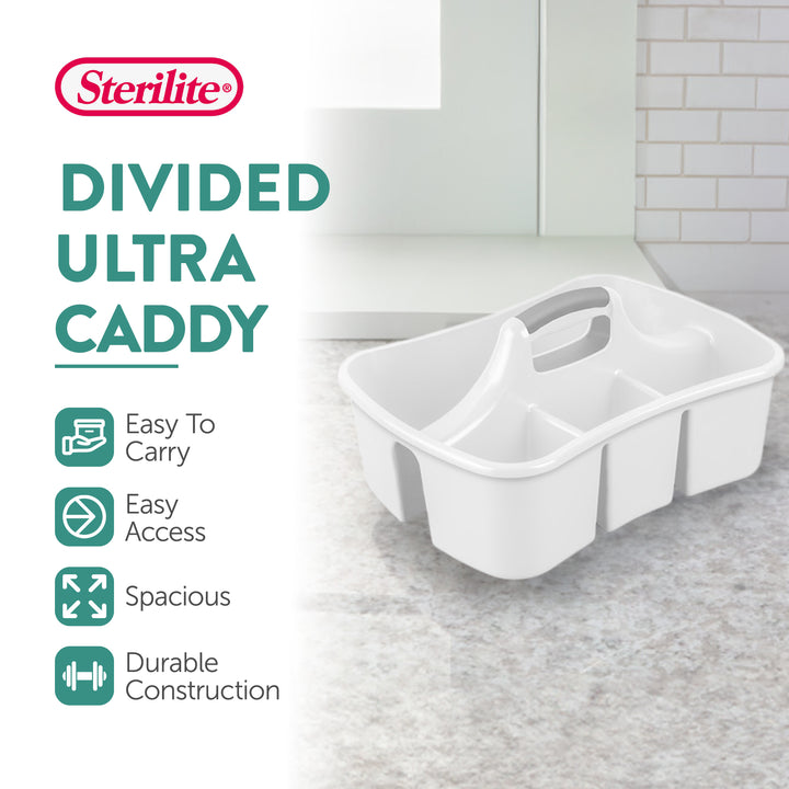 Sterilite Divided Storage Ultra Caddy Portable Storage Organizers, White, 6 Pack