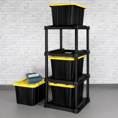 Sterilite 4 Tier Tote Rack Organizer with 4 Pack 27 Gal Industrial Storage Totes