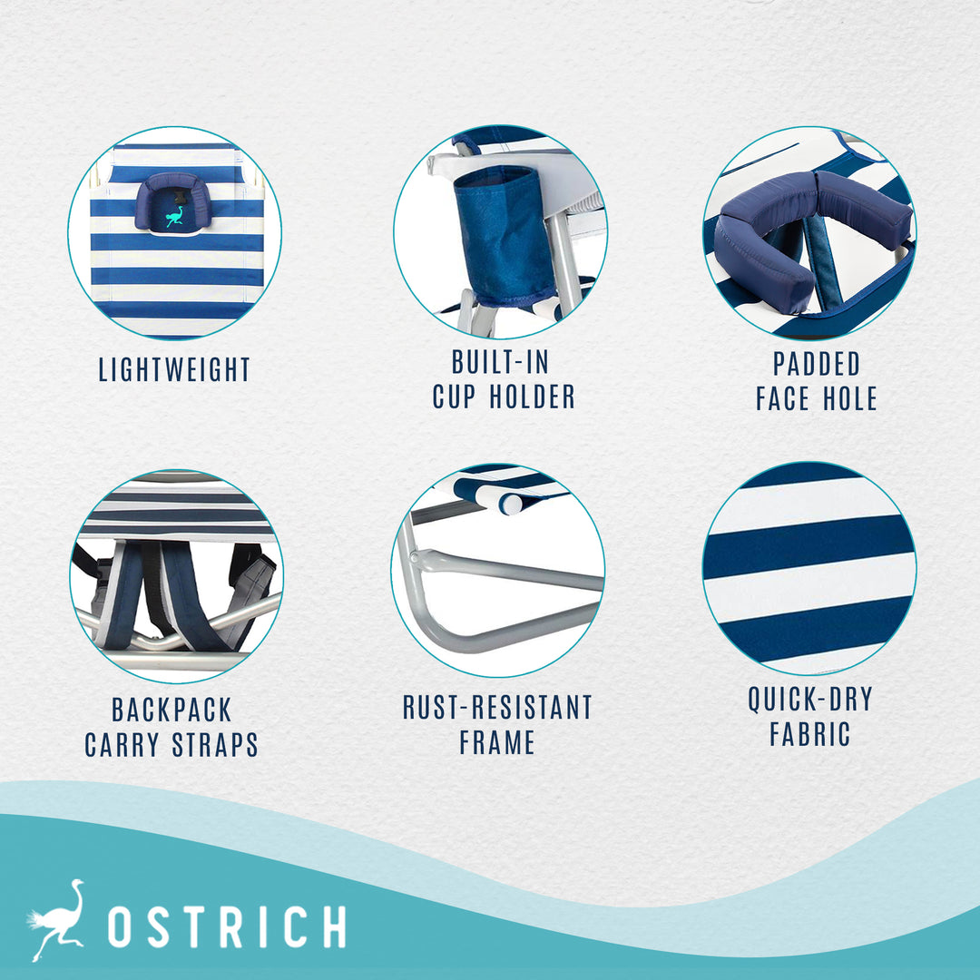 Ostrich On-Your-Back Beach 6-Inch Off the Ground Chair, Navy Blue White (Used) - VMInnovations