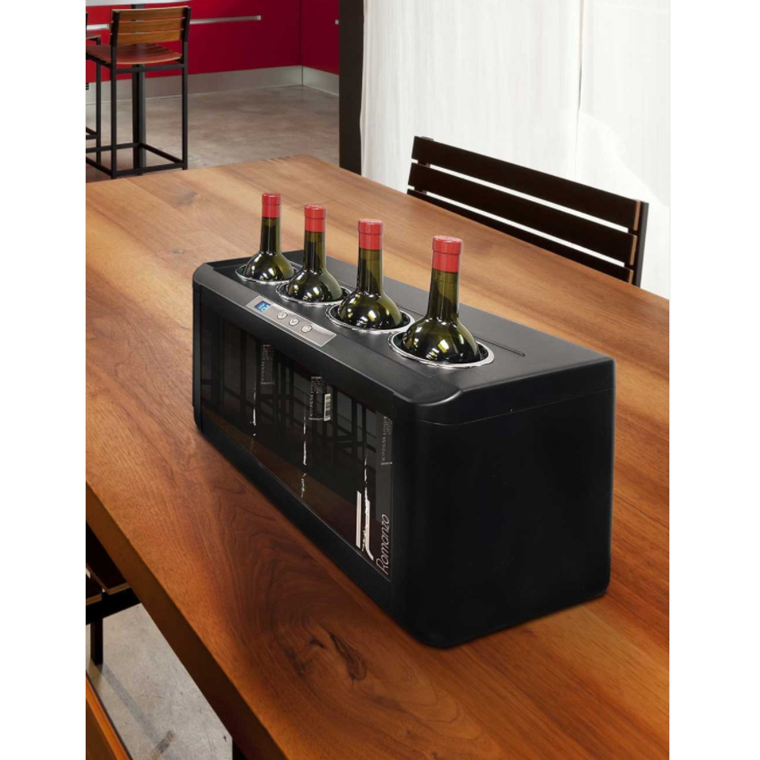 Vinotemp Romanzo 4 Bottle Thermoelectric Open Wine Cooler, Black (Open Box)