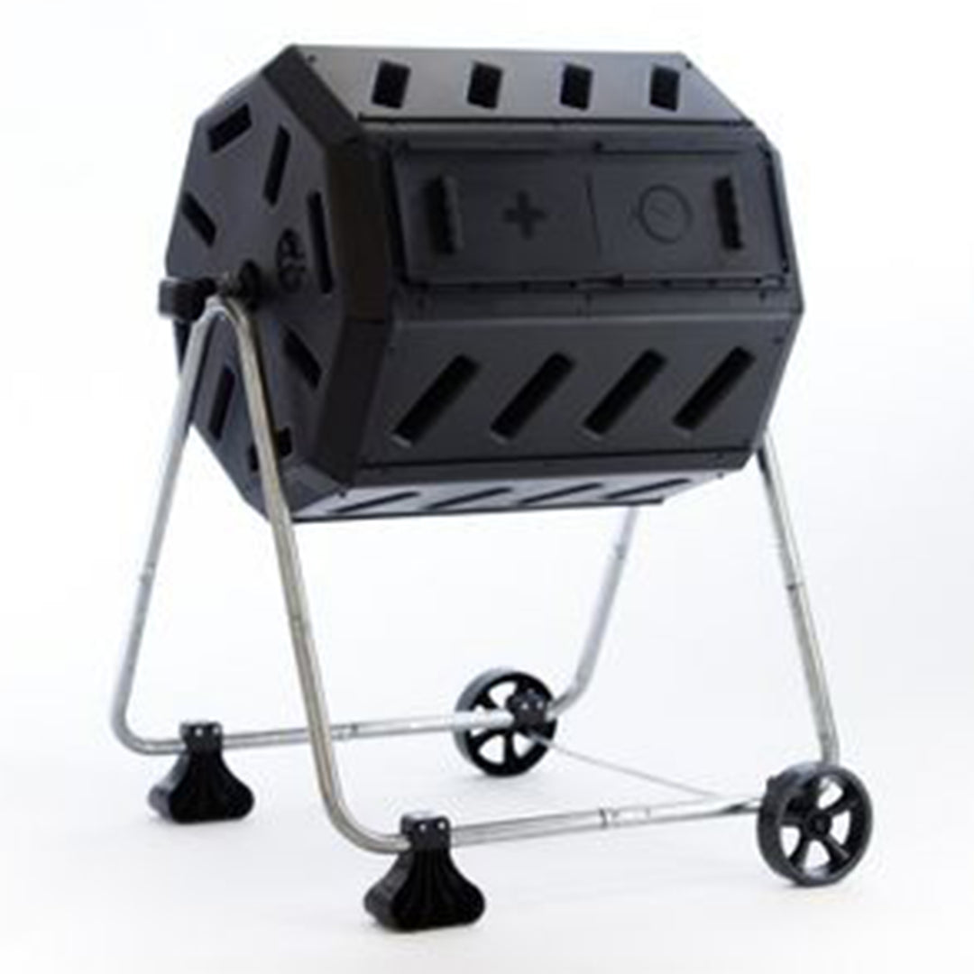 FCMP Outdoor 37 Gal Dual Chamber Quick Curing Tumbling Composter Bin (Open Box)