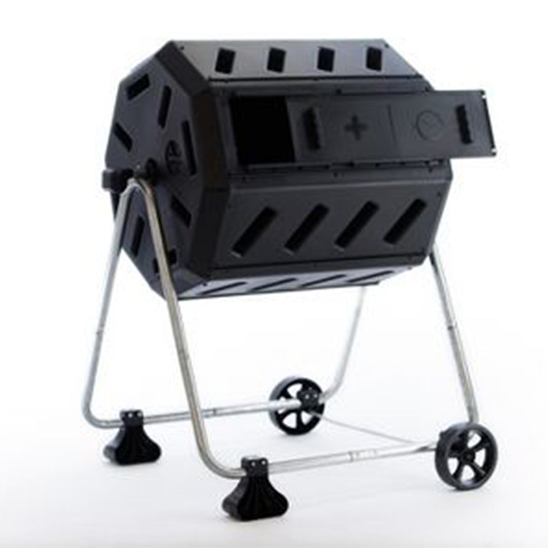 FCMP Outdoor 37 Gal Dual Chamber Quick Curing Tumbling Composter Bin (Open Box)