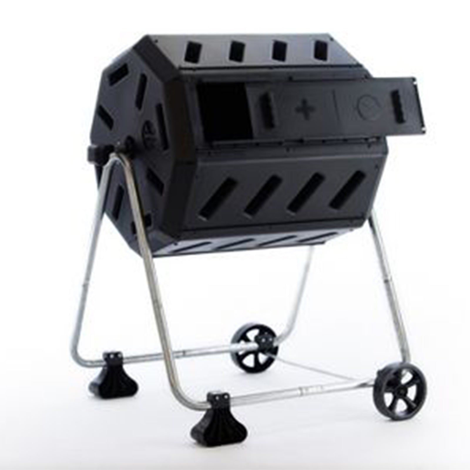 FCMP Outdoor 37 Gal Dual Chamber Quick Curing Tumbling Composter Bin (Open Box) - VMInnovations