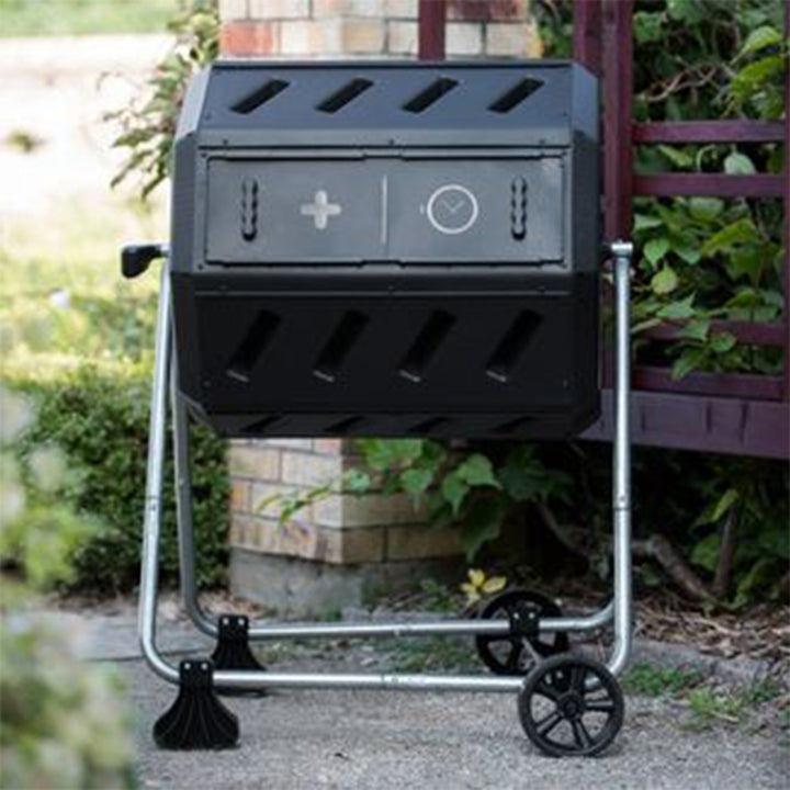 FCMP Outdoor 37 Gal Dual Chamber Quick Curing Tumbling Composter Bin (Open Box)