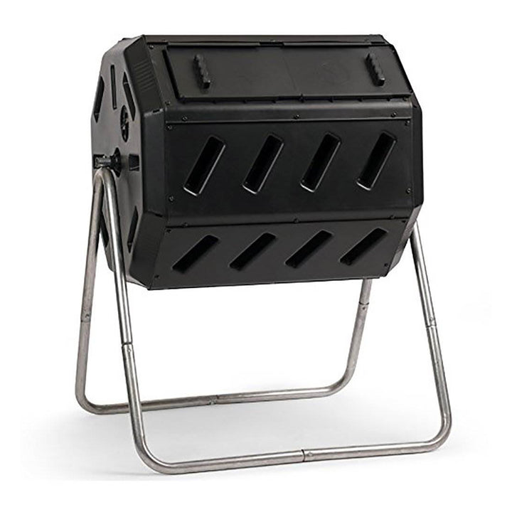 FCMP Outdoor 37 Gallon Elevated Dual Chamber Tumbling Garden Composter Bin,Black