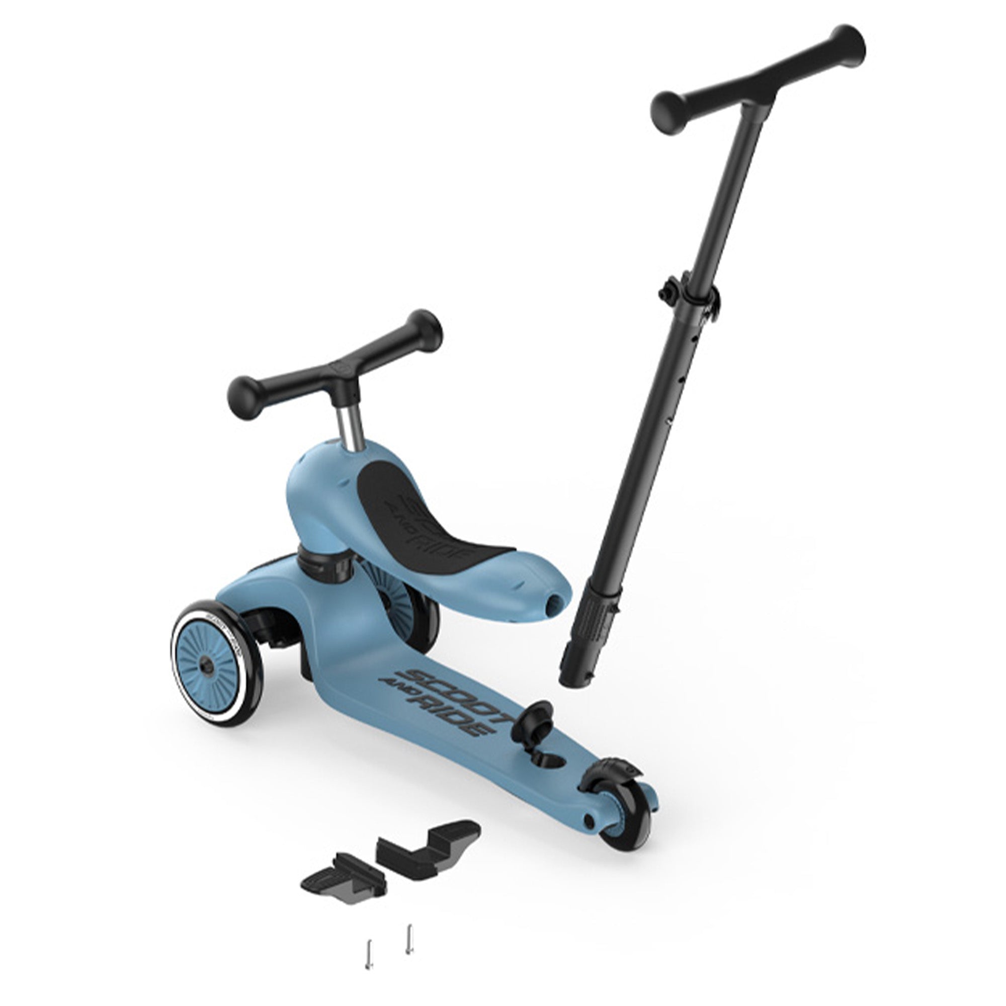 Scoot & Ride 2-in-1 Kids Scooter w/ Push Bar, Highwaykick 1 Push & Go, Steel - VMInnovations