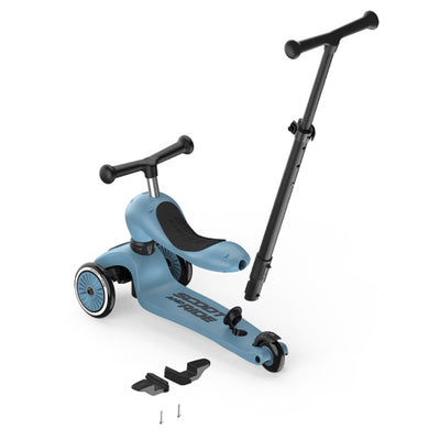 Scoot & Ride 2-in-1 Kids Scooter w/ Push Bar, Highwaykick 1 Push & Go, Steel - VMInnovations