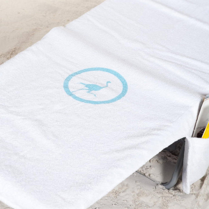 Ostrich Cutsom Fitted Beach Towel designed to fit on Chaise Lounge Beach Chairs