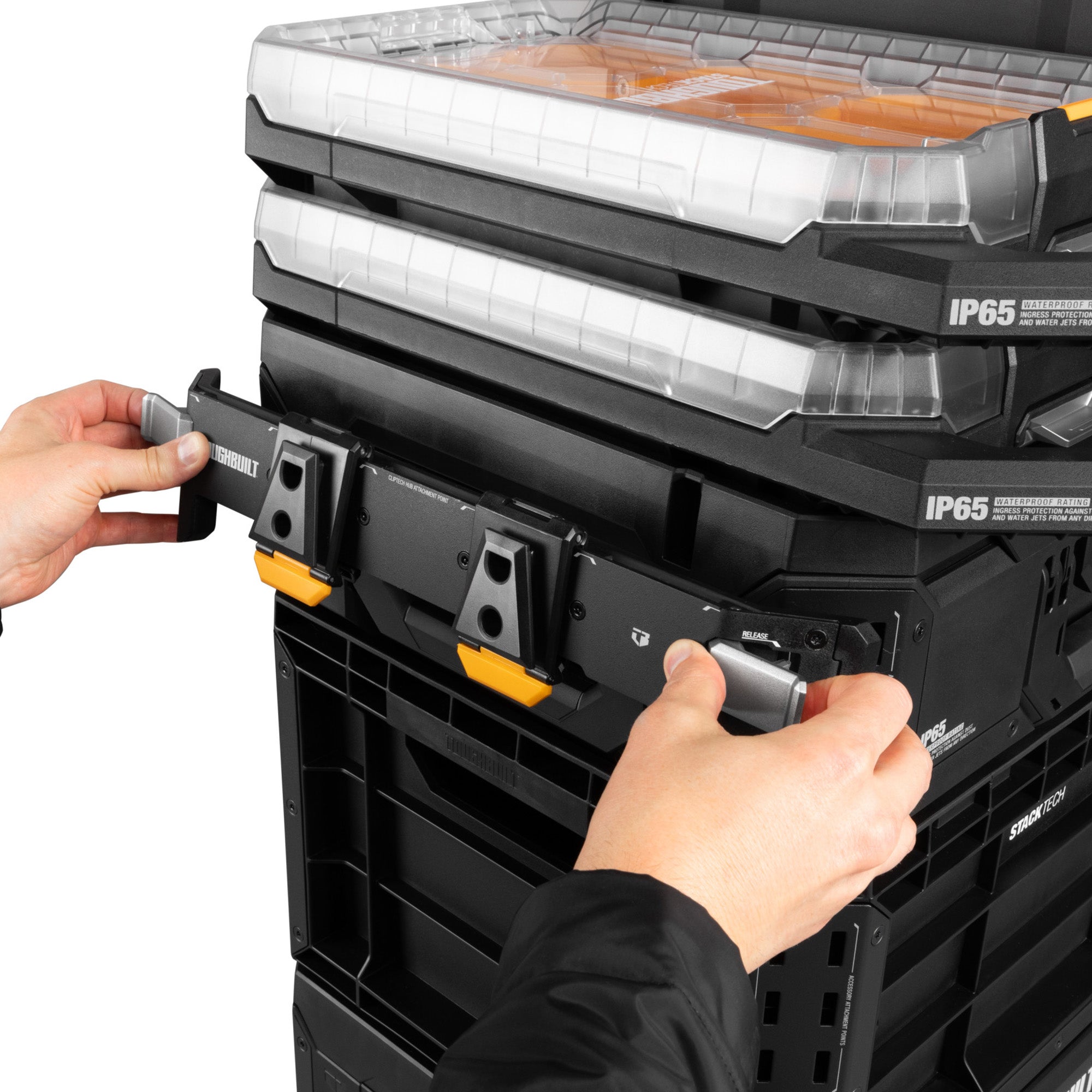 ToughBuilt Portable 2-in-1 Rolling Tool Box, Wheels & Stackable, Black(Open Box)