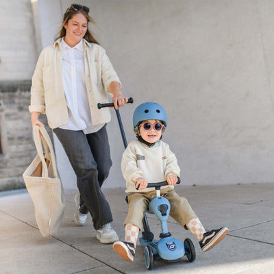 Scoot & Ride 2-in-1 Kids Scooter w/ Push Bar, Highwaykick 1 Push & Go, Steel - VMInnovations