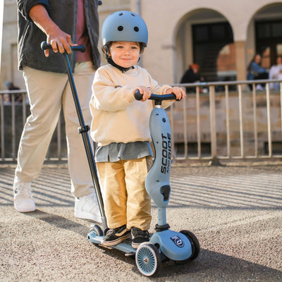 Scoot & Ride 2-in-1 Kids Scooter w/ Push Bar, Highwaykick 1 Push & Go, Steel - VMInnovations