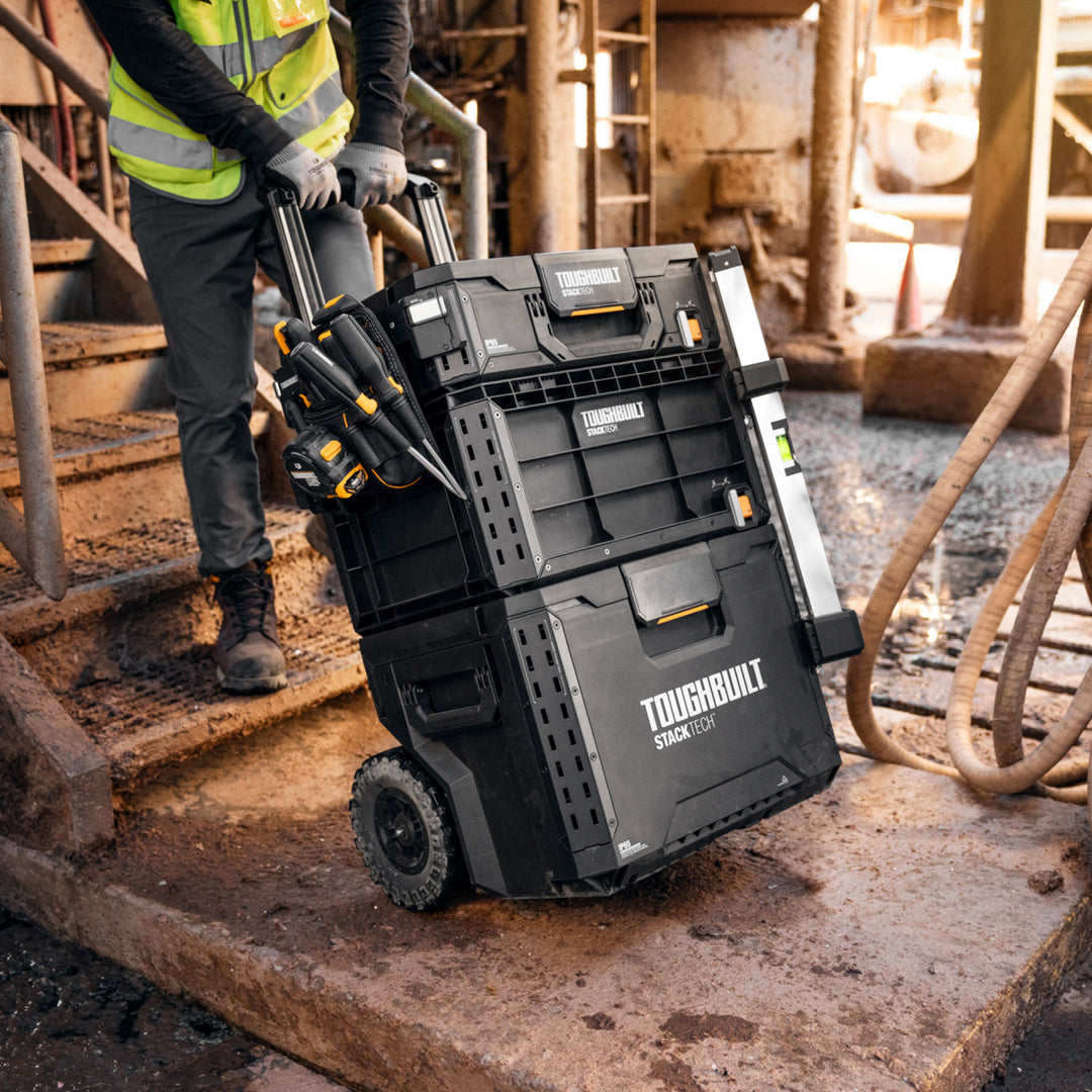 ToughBuilt Portable 2-in-1 Rolling Tool Box, Wheels & Stackable Design, Black - VMInnovations