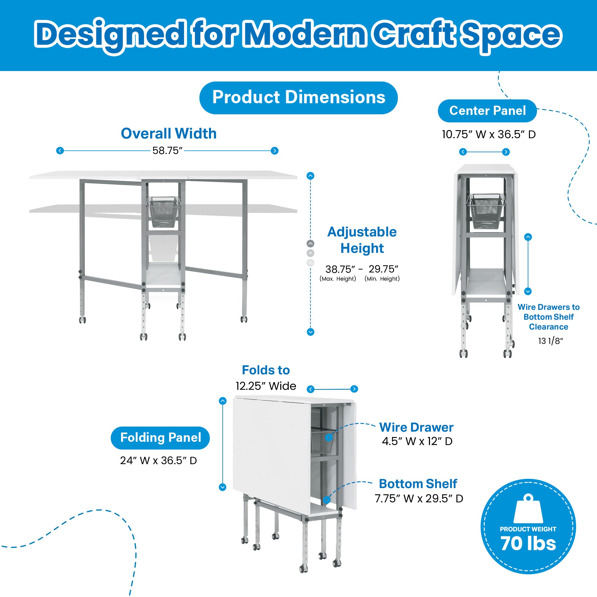 Studio Designs Sew Ready Hobby & Cutting Craft Desk Table w/ Drawers (Damaged)