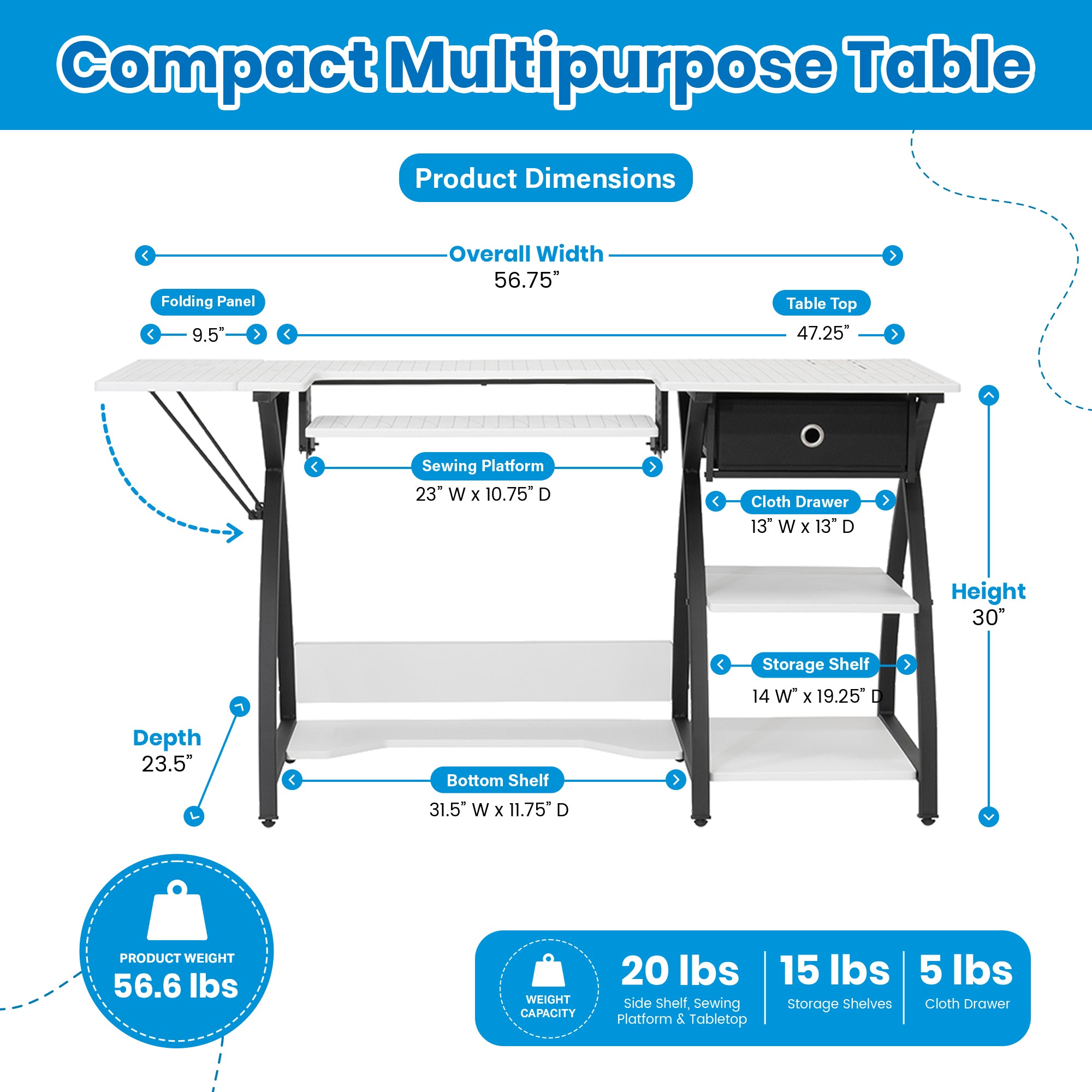 Sew Ready Comet Plus Craft Sewing Table with Accurate Fabric Cutting Grid-Top