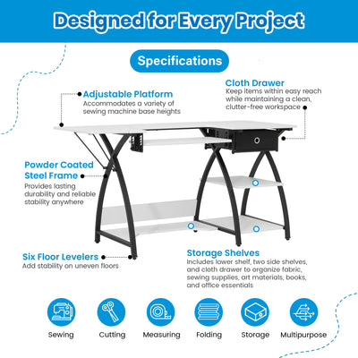 Sew Ready Comet Plus Craft Sewing Table with Accurate Fabric Cutting Grid-Top