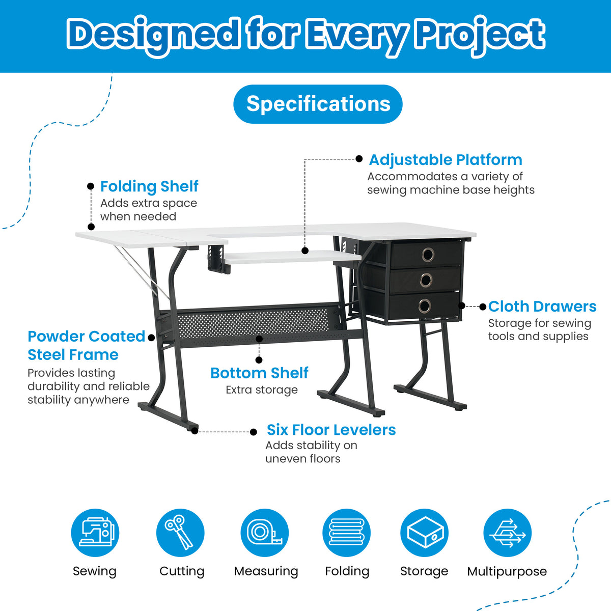 Sew Ready Eclipse Hobby Sewing Table with Storage Drawer and Shelves, Black (Open Box)