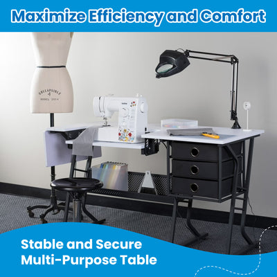 Sew Ready Eclipse Hobby Sewing Table with Storage Drawer and Shelves, Black