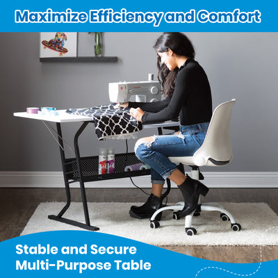 Sew Ready Eclipse Hobby Sewing Table with Storage Drawer and Shelves, Black